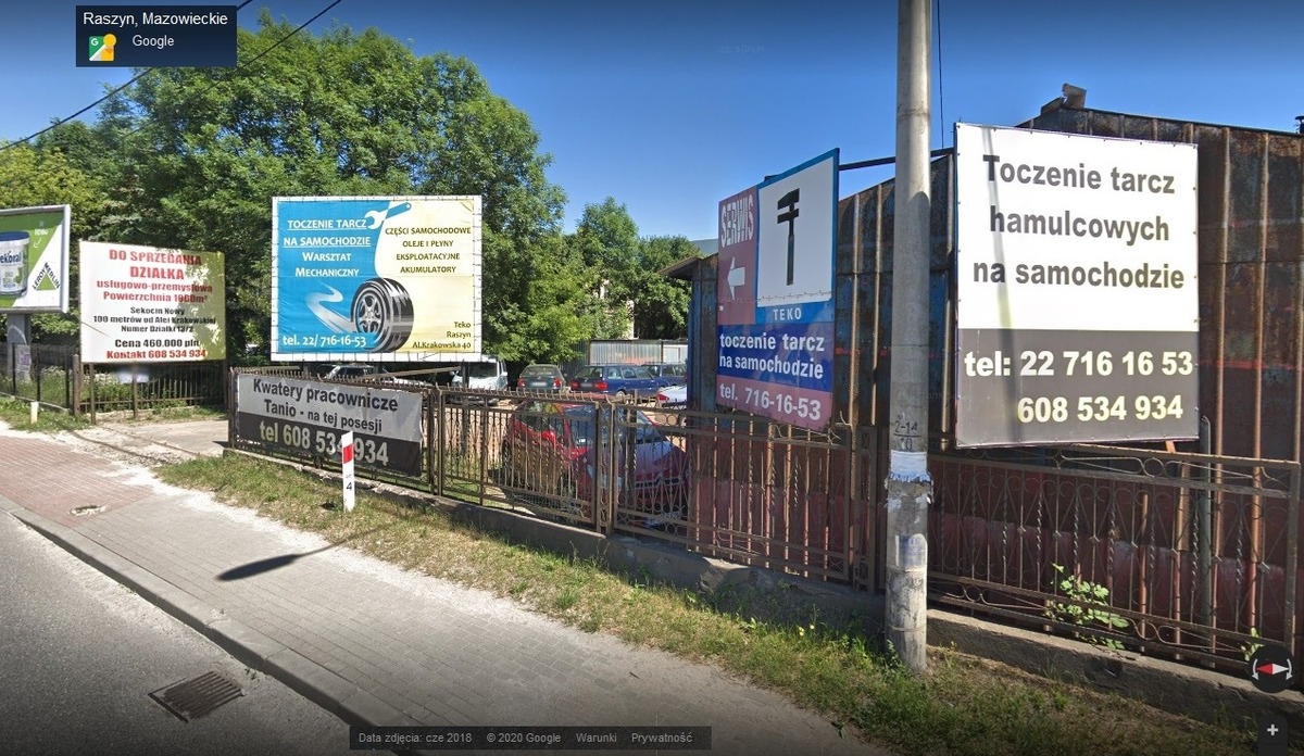 Wjazd na teren firmy TEKO Raszyn, Al. Krakowska 40
